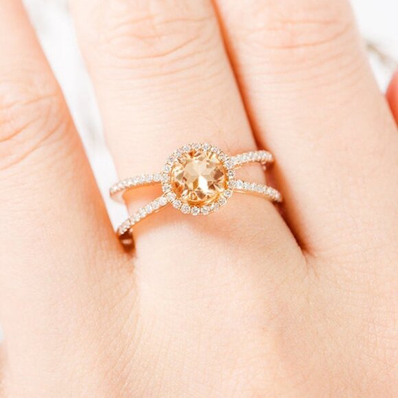 Champagne Stone Engagement/Wedding Crystal Rose Gold Ring for Women, VIP308 - Picture 3 of 5